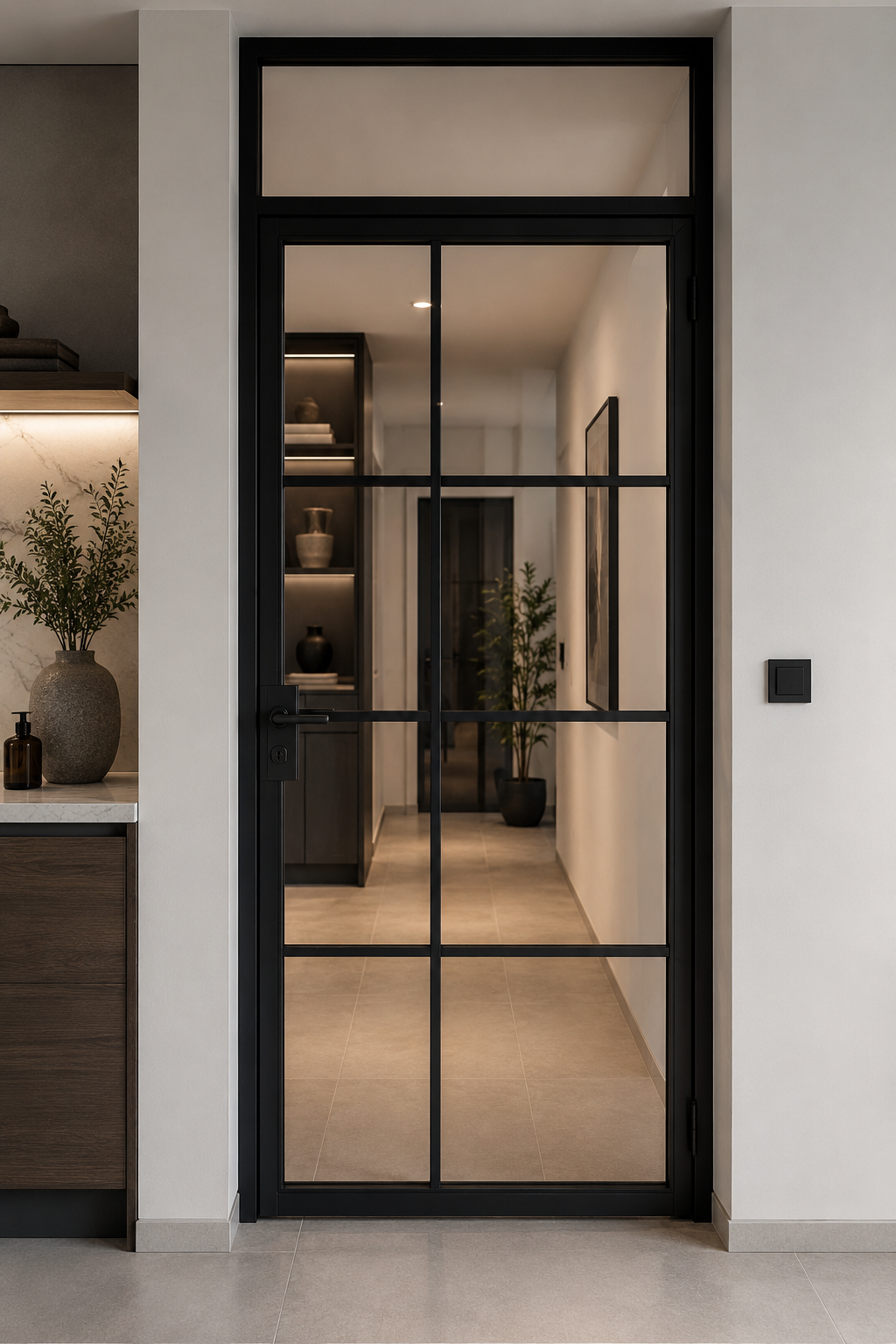 Moderne stalen en glazen binnendeur op maat voor luxe interieur